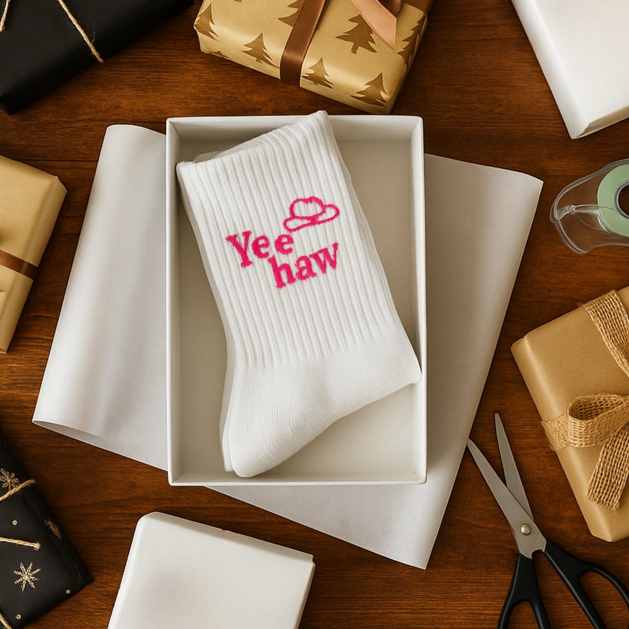 Yeehaw Socks | Women Pink + White