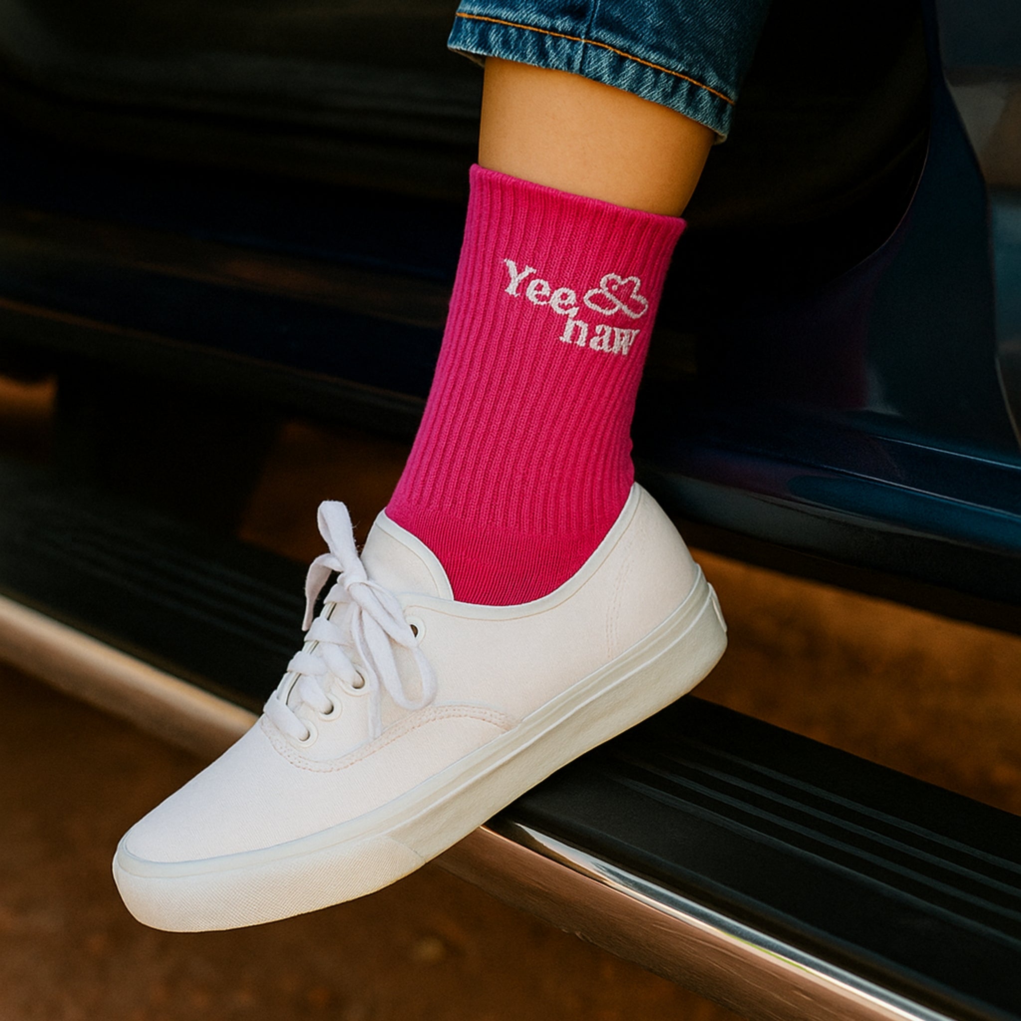 Yeehaw Socks | Women Pink + White